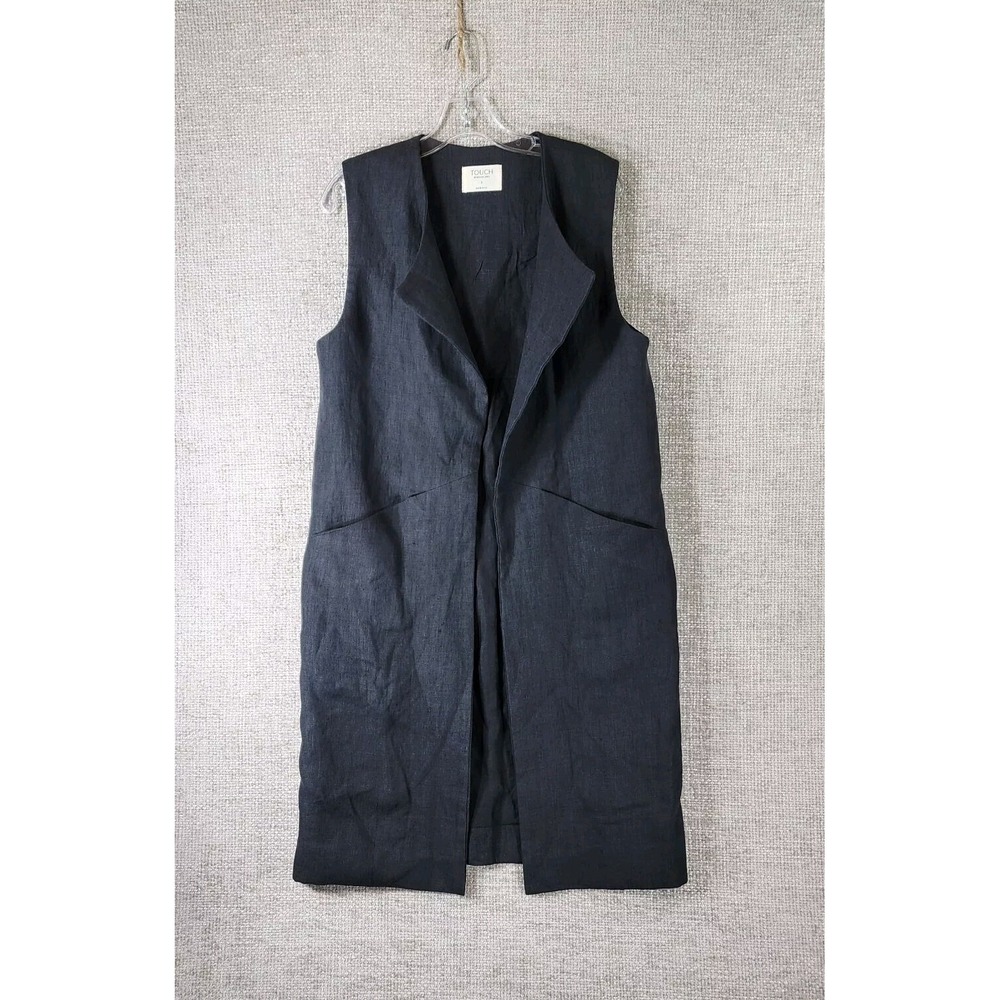 Touch by Rough Linen CA Heavy Long Vest Womens Small Black 100% Linen Minimalist